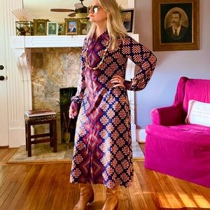 1970s Vintage poly dress abstract pattern
